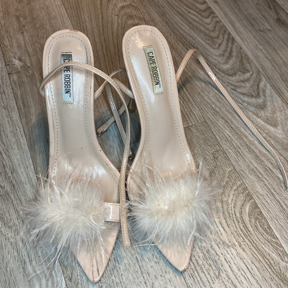 Cape Robbin feathered Women’s Peep Toe Feather Ankle Strap Sandals High … - Picture 3 of 12
